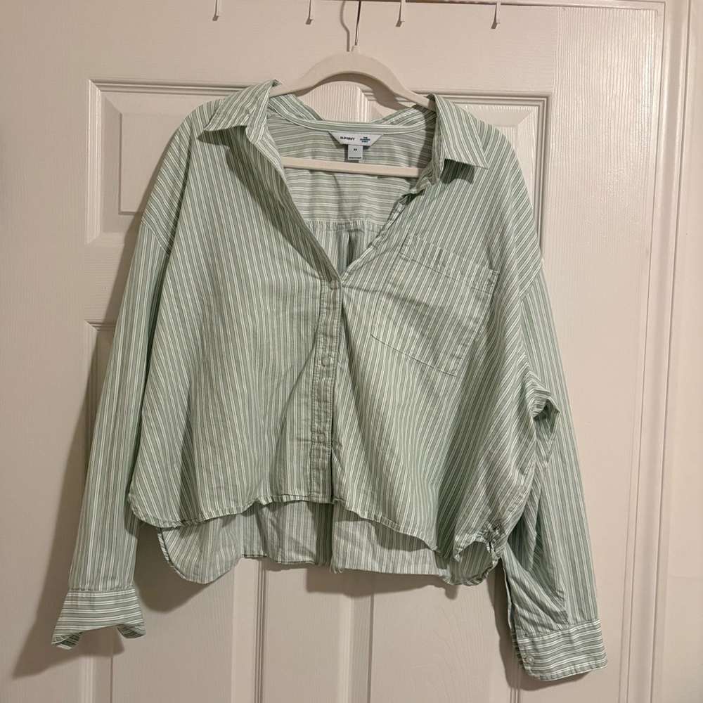 Old Navy Mint Striped Cropped Shirt